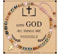 Btysun Gifts for Christians, Christian Gifts for Teen Girls Stocking Stuffers for Teen Her Bead Bracelet with Cross Religious Baptism Gift Jesus Bracelets Faith Comfirmation Gift Jewelry, 6.5