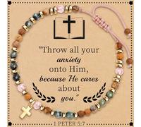 Btysun Gifts for Christians, Christian Gifts for Teen Girls Stocking Stuffers for Teen Her Bead Bracelet with Cross Religious Baptism Gift Jesus Bracelets Faith Comfirmation Gift Jewelry, 6.5