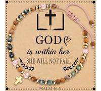 Btysun Gifts for Christians, Christian Gifts for Teen Girls Stocking Stuffers for Teen Her Bead Bracelet with Cross Religious Baptism Gift Jesus Bracelets Faith Comfirmation Gift Jewelry, 6.5