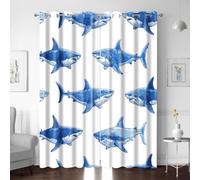 BTYWH Blackout Curtains for Kids Bedroom, Shark Sea Animal Thermal Insulated Noise Reducing Drapes for Living Room, Room Darkening Printed Window Treatment Eyelet Top, 104 x 95 Inch