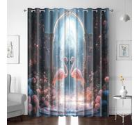 BTYWH Blackout Curtains Thermal Super Soft Eyelet Curtains Bedroom Living Room 118 x 106 Drop Inch Castle Flamingo Flower Rose 2 Panels Room Darkening Thermal Insulated Window Treatment Kitchen