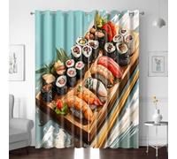 BTYWH Blackout Eyelet Curtains for Bedroom Living Room, Super Soft Thermal Insulated Noise Reducing, Japan Food Print, Room Darkening Curtains, Kids Room 87 x85 inch 2 Panels Ring Top