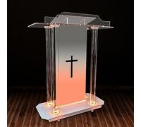 BTZHY Lectern Podium Stand, Church Pulpit - 46 Transparent Lectern With Wheels & Vertical Reading Platform For Churches Entrance, Classroom - LED Acrylic Podium