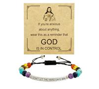 BTZY God Is In Control Beaded Bracelet For Women, Inspirational Christian Faith Adjustable Handmade Braided Wrap Stainless Steel Engraved Words Motivational Friendship Gifts Jewelry, Adjustable