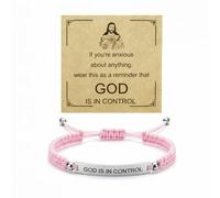 BTZY God Is In Control Beaded Bracelet For Women, Inspirational Christian Faith Adjustable Handmade Braided Wrap Stainless Steel Engraved Words Motivational Friendship Gifts Jewelry, Adjustable
