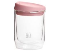 BU Products Reusable Double Walled Glass Coffee Cup | Travel Mug | Splash Proof Antibacterial Lid | BPA Free | Cappuccino Latte Flat White Glass Mugs | Vacuum Insulated | 8oz/227ml Pink