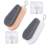 Buaak 2 Pcs Nail Brush, Heavy Duty Nail Brushes for Cleaning Finger Nails, Durable Stiff Bristles Nail Hand Scrub Brush, Nail Scrubbing Brush for Cleaning, Attached 2Pcs Adhesive Hooks (White/Pink)