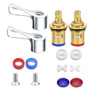 Buaak 2 Sets Tap Cartridge Replacement, Universal 1/2" Mixer Tap Cartridge, Chrome Plated Replacement Tap Valves with Metal Lever Heads, Tap Heads for Kitchen Bathroom Faucet Sink Taps