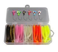 Buaak 37pcs Fishing Lures, Lure Box, 6 Jig Heads, 30 Soft Plastic Lure s, Soft Bait Head, Trout - Freshwater & Saltwater Artificial Lures, for Fishin g Bass, Trout, Pike, Walleye, Perch, Crucian Carp