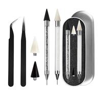 Buaak 6PCS Rhinestone Picker Tool Wax Pencil for Rhinestones diamond paintings, Gem Pick Up Tool, Nail Art Gems Tools, Two Rhinestone Pens With Two Tweezers And Two Replacement Tips for DIY Nail Art