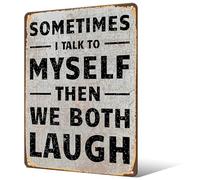 Buaak Intage Retro Metal Tin Sign, “Sometimes I Talk to Myself” Funny Kitchen Wall Art with Distressed Finish, American Style Metal Sign for Home Decor, Bar, Cafe, Office, Patio, 8x12 Inch (20x30cm)