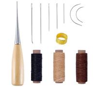 Buaak Leather Sewing Kit, 11 Pcs Leather Needle and Thread Kit, Leather Repair Kit with Waxed Thread, Curved Sewing Needles, Sewing Awl, Thimble, for Upholstery Carpet Furs Canvas Repair DIY Leather