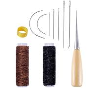 Buaak Leather Sewing Kit, 11 Pcs Leather Repair Kit, with Waxed Thread, Curved Needle, Sewing Awl, Thimble, for Carpet Furs Canvas Repair, Fabric Sewing DIY Crafts and Embroidery Supplies