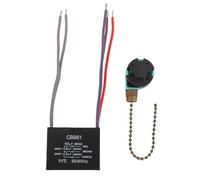 Buachois Ceiling Fan Pull Chain Switch and Capacitor, 3 Speed 4 Wire Fan Switch with 4.5uf 6uf 5uf 5 Wire CBB61 Capacitor for Ceiling Fan Light Control and Motor Speed Regulation