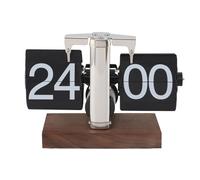 Buachois Flip Desk Clock, Mechanical Flip Down Clock, Automatic Page Turning Clock, 24H Wood Base Stainless Steel Vintage Retro Digital Table Clock for Home Office