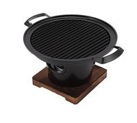 Buachois Mini BBQ Grill Set Carbon Barbecue Charcoal Table Grill Japanese Style Barbecue Indoor Round Grill with Wooden Base for everyone Person Picnic Garden Balcony Camping
