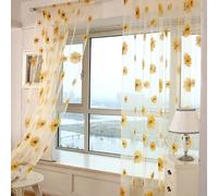 Buachois Sheer Curtain European Jacquard Embroidered Sunflower Pattern Transparent Balcony Window Curtains Decor for Bedroom Living Room 100 * 200CM