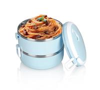 Buachois Thermal Lunch Box, Stackable 304 Stainless Steel Hot Lunch Box for Adults Food Insulation Lunchbox Round Food Sealed Storage Containers Bento Box for Fresh Keeping(Blue Double-Layer)