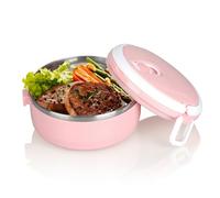 Buachois Thermal Lunch Box, Stackable 304 Stainless Steel Hot Lunch Box for Adults Food Insulation Lunchbox, Round Food Sealed Storage Containers Bento Box for Fresh Keeping(Pink)