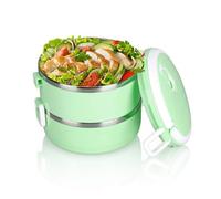 Buachois Thermal Lunch Box, Stackable 304 Stainless Steel Hot Lunch Box for Adults Food Insulation Lunchbox Round Food Sealed Storage Containers Bento Box for Fresh Keeping(Green Double-Layer)