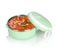 Buachois Thermal Lunch Box, Stackable 304 Stainless Steel Hot Lunch Box for Adults Food Insulation Lunchbox, Round Food Sealed Storage Containers Bento Box for Fresh Keeping(Green)