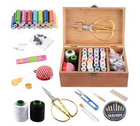 Buachois Wooden Sewing Box with Sewing Kit Sewing Basket Stitching Repair Kit DIY Sewing Tools Needle Thread Storage Case for Hand and Machine Sewing(Set Box)