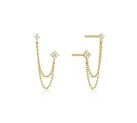 BUAEL 925 Sterling Silver Four Cubic Zirconia Flower Stud Earrings for Women Double Stud Chain Tassel Earring Gold Plated Double Piercing Dangle Chain Earrings Jewelry, Sterling Silver, Zircon