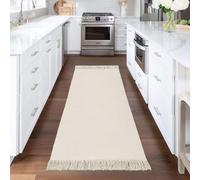 BUAGETUP Farmhouse Runner Rug 2'x 6',White/Beige Cotton Woven Washable Runner Rug Boho Laundry Room Rug Bedside Rug for Living Room Bedroom Bathroom Sink Foyer