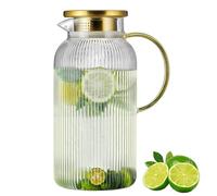 Buaic Glass Pitcher with Lid, 68 oz/2 Liter Classic Vertical Stripes Water Pitcher,Glass Water Carafe for Cold Brew, Coffee, Lemonade, Iced Tea,Beverage, Heat Resistant Water Glass Jug