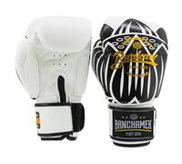 BUAKAW Muay Thai Boxing Gloves, Professional Training & Sparring for Men and Women, Premium Quality Leather, Kickboxing, MMA, Punch Bag Gloves (White/Black, 10oz)