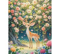 BUANJIAJU Adult Cross Stitch Kit, Floral Deer, 11CT Pre-Stamped Embroidery Starter Kit for Beginners and Advanced DIYers, Vibrant Thread Colors - 40x50cm
