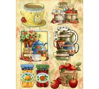 BUANJIAJU Embroidery Cross Stitch Kit, Coffee Cup Tea Set Fruit 11CT Popular Pattern Print Cross Stitch Kit, DIY Advanced Beginner Embroidery Kit Friend Gift Mural-40x50cm