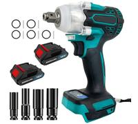 BUANKAD Cordless Impact Wrench 450N.m, 1/2 Inch Impact Wrench, 18V High Torque Power Impact Driver, with 2X 3000mAh Battery, LED Worklight, Electric Impact Variable Speeds for Family Car/Pickup Truck