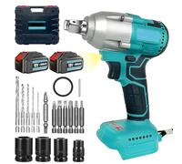 BUANKAD Cordless Impact Wrench 450Nm, Adjustable Torque 0-3200RPM for Trucks Cars, 1/2 Inch Brushless Motor Rotary Impact Wrench 2X 5.5Ah Battery, 4 Sockets (14/17/19/22mm), 8 Drill Bits