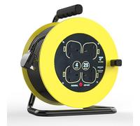 BUANKAD Outdoor Extension Lead, 25m, 4 Socket, Yellow, Retractable Reel, Heavy Duty, Thermal Cut Out, UK Plug