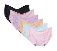 Buankoxy 6 Pack Women's Invisible Seamless Mid-Rise Panties No Show Knickers Laser Cut Hipster Briefs Underwear(Multi Colors,UK 8)