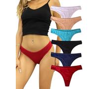 Buankoxy Cotton Thongs for Women Seamless Thong Knickers No Show Panties 6 Pack(Multicolor,10)