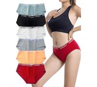 Buankoxy Ladies Cotton Knickers Mid-High Waisted Panties for Women Full Coverage Briefs Underwear Pack of 6(Multicolor,12)