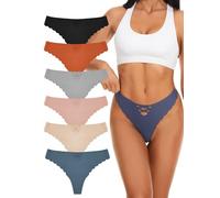 Buankoxy Seamless Thongs for Women Breathable Tangas Underwear No Show Knickers Comfortable Thong Panties 6 Pack(Multicolor,6)
