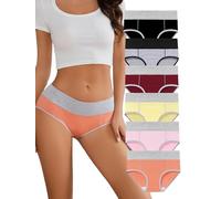 Buankoxy Underwear for Women Cotton Knickers Ladies Mid Rise Briefs Basic Pants 6 Pack(Multicolor-a,8)