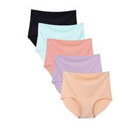 Buankoxy Underwear Women High Waist Seamless Knickers Ladies Invisible Panties Full Coverage Briefs Underpants 5 Pack(Multicolor,12)