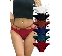 Buankoxy Women’s String Underwear High Cut Bikini Cheeky Panties 6 Pack(Multicolor,8)