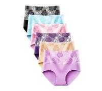 Buankoxy Women Underwear High Waist Cotton Knickers Ladies Panties Postpartum Full Coverage Briefs 6 Pack(Multicolor,16)