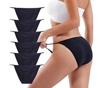 Buankoxy Women's 6 Pack Low-Rise String Bikini Panty Stretch Briefs(10,Black)