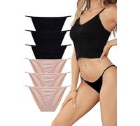 Buankoxy Women's 6 Pack Low-Rise String Bikini Panty Stretch Briefs(6,2 Colors)