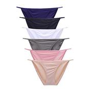 Buankoxy Women's 6 Pack Low-Rise String Bikini Panty Stretch Briefs(6,Multi Colors)
