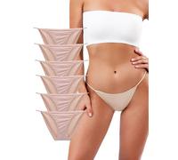 Buankoxy Women's 6 Pack Low-Rise String Bikini Panty Stretch Briefs(8,Nude)
