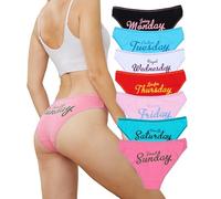 Buankoxy Women's Cotton Bikini Briefs Underwear Week Days Printed Panties 7 Pack(Multicolor,12)