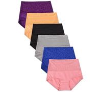 Buankoxy Women's Cotton Knickers High Waist Tummy Control Underwear Stretch Full Coverage Briefs Panties 6 Pack,Size 10 Multicolor