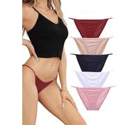 Buankoxy Women's Low-Rise String Bikini Panty Stretch Briefs Sexy Cheeky Underwear 5 Pack, B-multicolor, 12